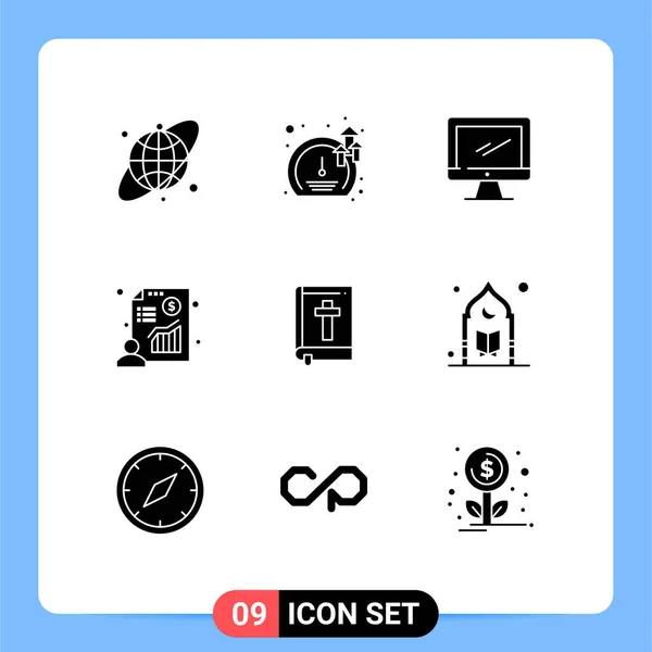 2014 Mobile Interface Solid Glyph Set Pictograms Book Profit Monitor — 스톡 벡터