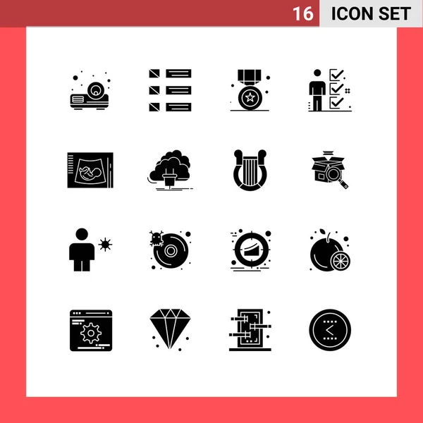 現代16個のソリッドグリフのセット人間 ユーザー 勲章編集可能なベクトルデザイン要素の写真 — ストックベクタ