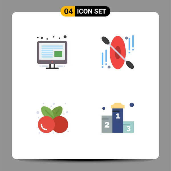Set Modern Icons Symbols Signs Content Healthy Food Canoe Cherries — Stock Vector