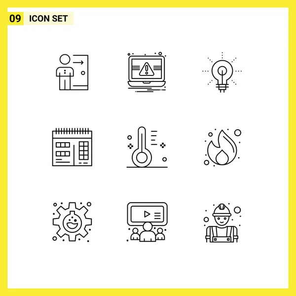 Outline Pack Universal Symbols Calendar Inspirating Laptop Insight Glow Editable — Stock Vector