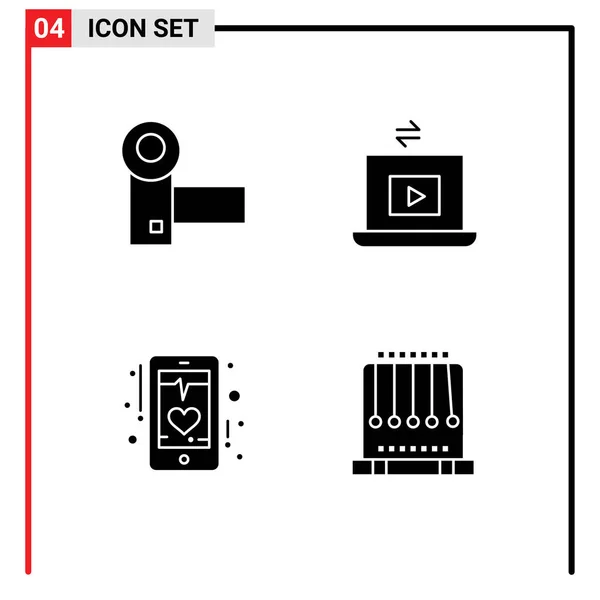 Universal Solid Glyph Signs Symbols Camcorder Beat Gadgets Video Heart — Stock Vector