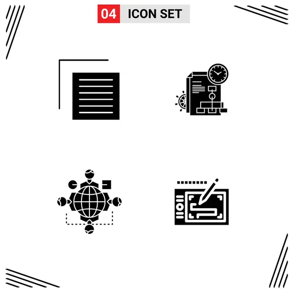 Pictogram Set Simple Solid Glyphs Document Instruction Interface Report Operation — Stock Vector