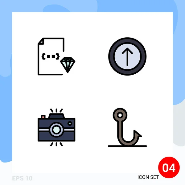 Creative Icons Modern Jelek Szimbólumok Kódolás Kamera Dokumentum Nyíl Retro — Stock Vector
