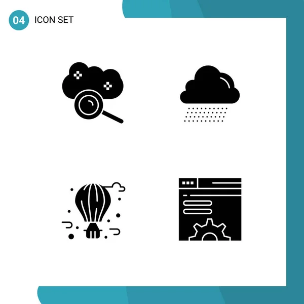 Set Von Vektor Solid Glyphen Grid Für Cloud Computing Ballon — Stockvektor