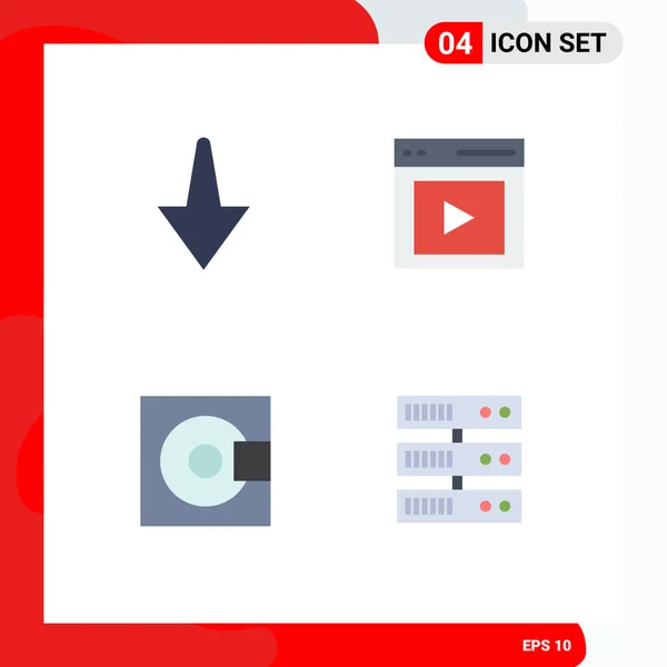 Flat Icon Pack Universal Symboly Šipky Minidisc Obsah Vide Technologie — Stockový vektor