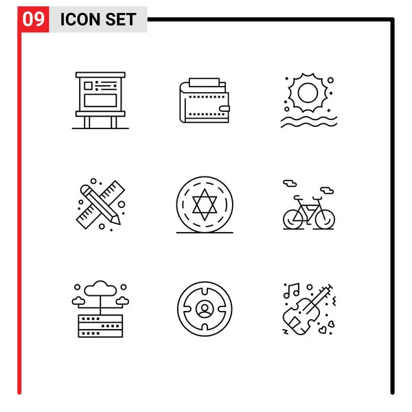 Universal Icon Symbols Group Modern Outlines Work Drawing Tools Money — Stockový vektor