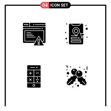 Seo, telefon, uyarı, konum kodu, böğürtlen düzenleme vektörü tasarım elemanları için ızgarada 4 Vektör Katı İşaretler kümesi