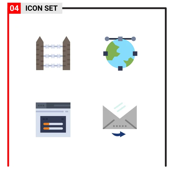 4つの創造的なフラットアイコンのパックバーベッド ライン シグナリング デザイン ページ編集可能なベクトルデザイン要素 — ストックベクタ