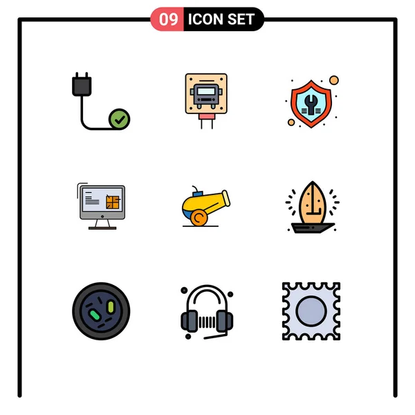 Stock Vector Icon Pack Mit Zeilenzeichen Und Symbolen Für Lcd — Stockvektor