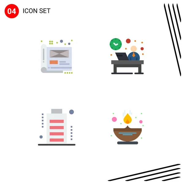 Group Modern Flat Icons Set Art Reception Document Front Charge — Stock Vector