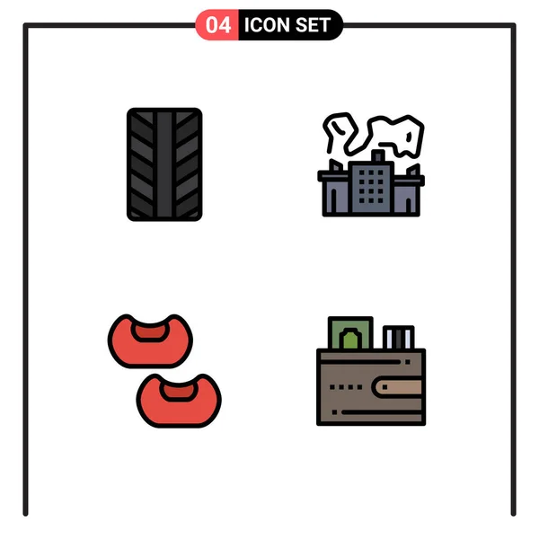 Set Icone Moderne Simboli Segni Pneumatici Contanti Industria Fagioli Portafoglio — Vettoriale Stock