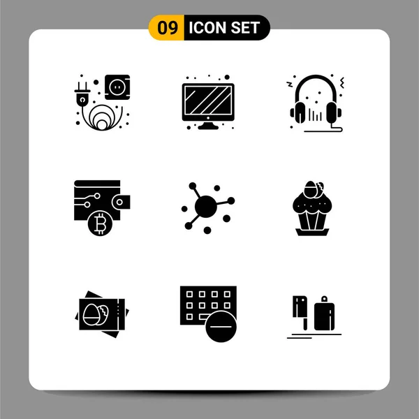 Set Commercial Solid Glyphs Pack Crypto Currency Coin Audio Elastic — Vector de stock