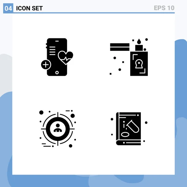 Group Modern Solid Glyphs Set Medical Selection Heart Lighter User — 스톡 벡터