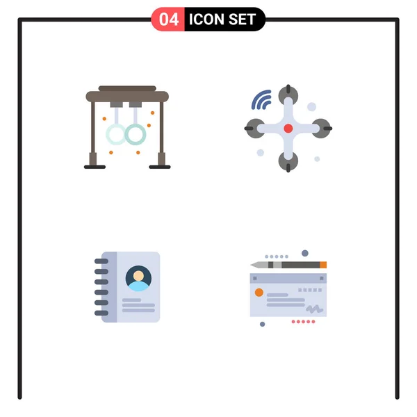 Modern Set Flat Icons Gyűrűk Piktográfja Kapcsolat Képzés Drón Pénz — Stock Vector