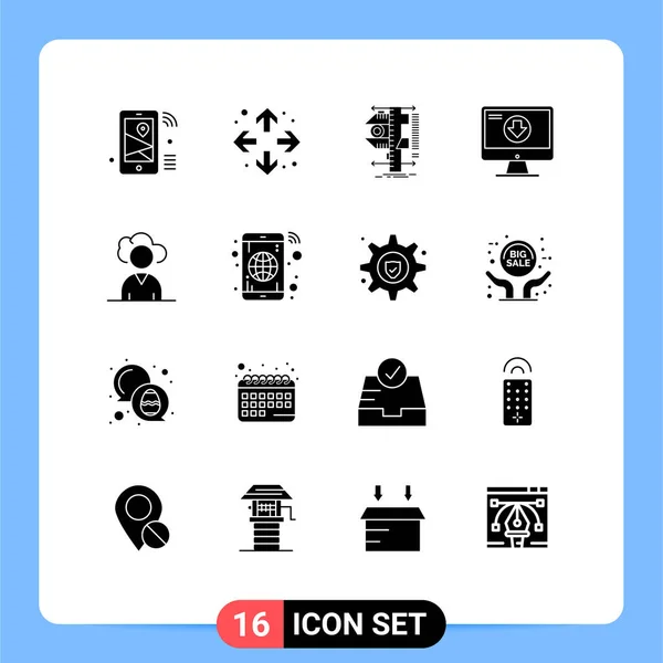 Solid Glyph Pack Univerzális Szimbólum Játék Dlc Intézkedés Tartalom Mérés — Stock Vector