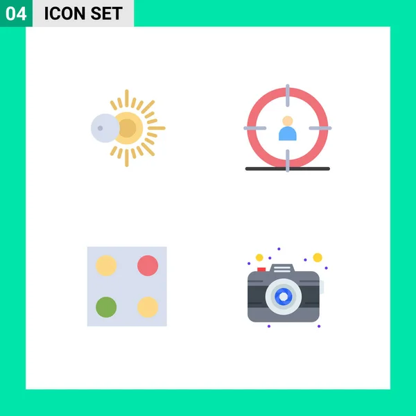 Пакет Интерфейсов Дюймовых Плоских Иконок Солнца Камеры Сео Электроники Фотографии — стоковый вектор