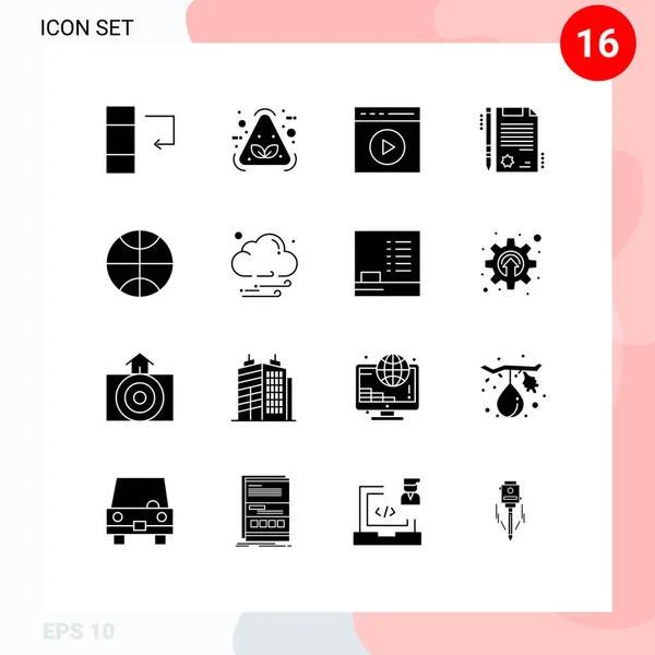 Set Modern Icons Tanda Tanda Untuk Awan Basket Permainan Media - Stok Vektor