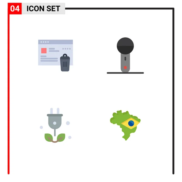 Set Commercial Flat Icons Pack Gdpr Plug Security Microphone Green — Vector de stock