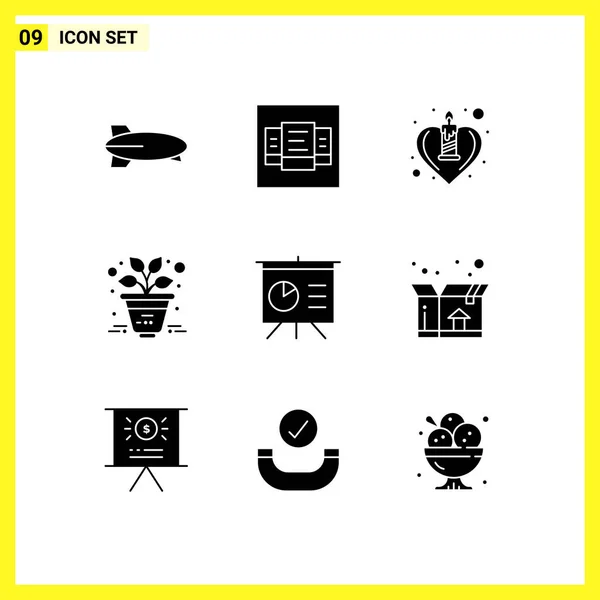 Universal Solid Glyphs Set Web Mobile Applications Box Board Heart — Stock Vector