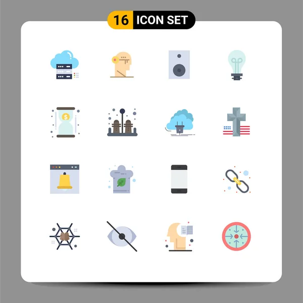 Mobile Interface Flat Color Set Pictograms Innovation Bulb Mind Technology — Archivo Imágenes Vectoriales