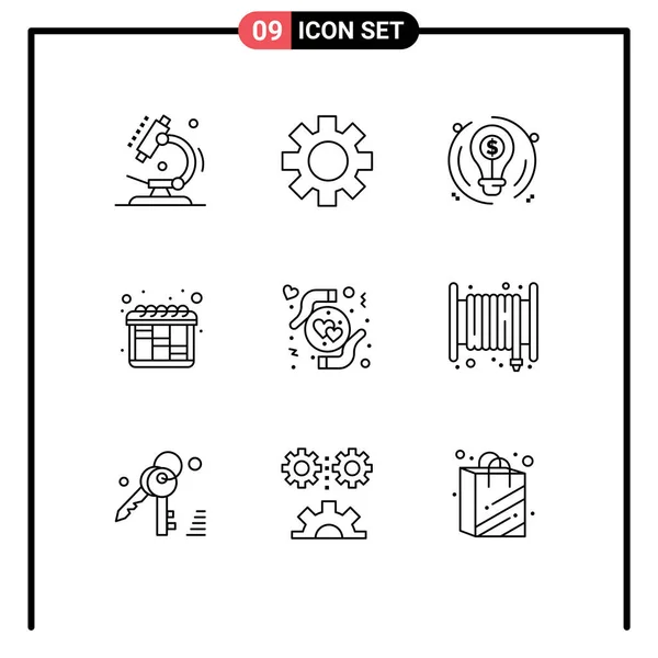 Universal Icon Symbols Group Modern Vázlatok Szeretet Gondozás Izzó Munkafolyamat — Stock Vector