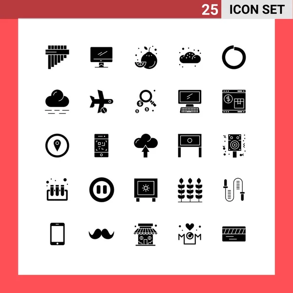 包装25个现代固态图形符号和符号 用于网络印刷媒体 如洗衣机 面包可编辑向量设计元素 — 图库矢量图片