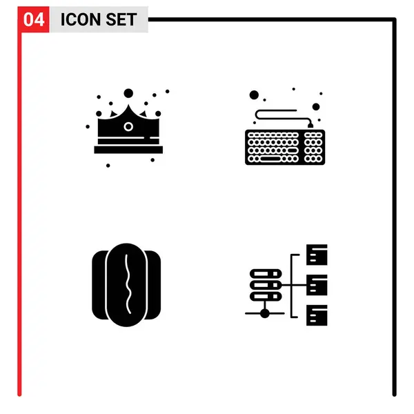 Símbolos Ícone Universal Grupo Glifos Sólidos Modernos Coroa Hotdog Tampa — Vetor de Stock