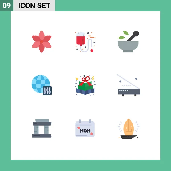 Mobile Interface Flat Color Set Pictogrammes Cadeau Cadeau Noël Hôpital — Image vectorielle