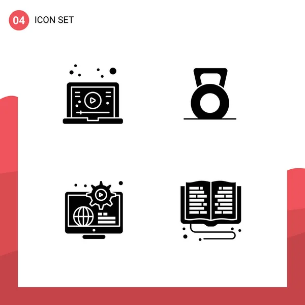 Set Modern Icons Symbols Signs Internet Business Video Gym Education — Stock Vector