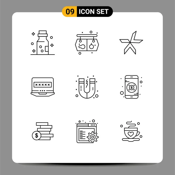 2017 Mobile Interface Outline Set Pictograms Magnet Security Lykke Louck — 스톡 벡터
