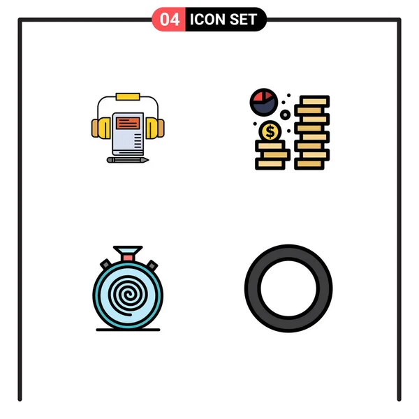 Pictograma Conjunto Líneas Relleno Simples Colores Planos Música Acción Libro — Archivo Imágenes Vectoriales