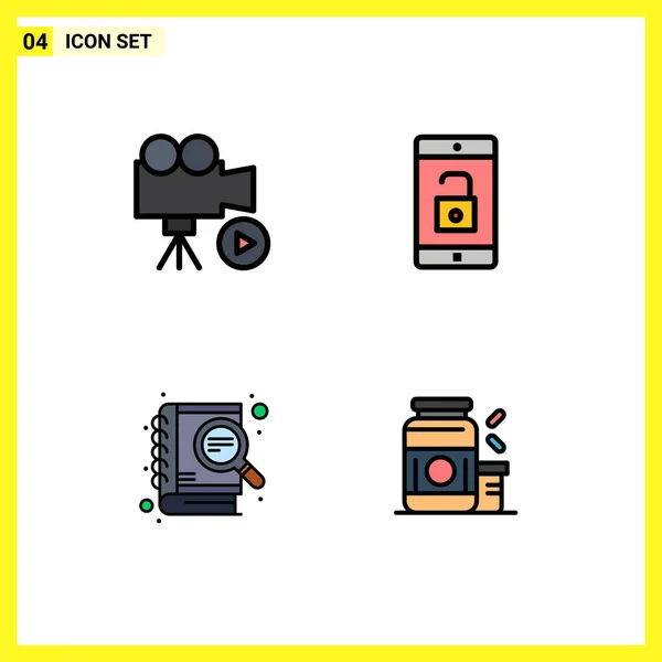 Pictogram Set Simple Filledline Flat Barors Camera Case Study Movie — Stockový vektor