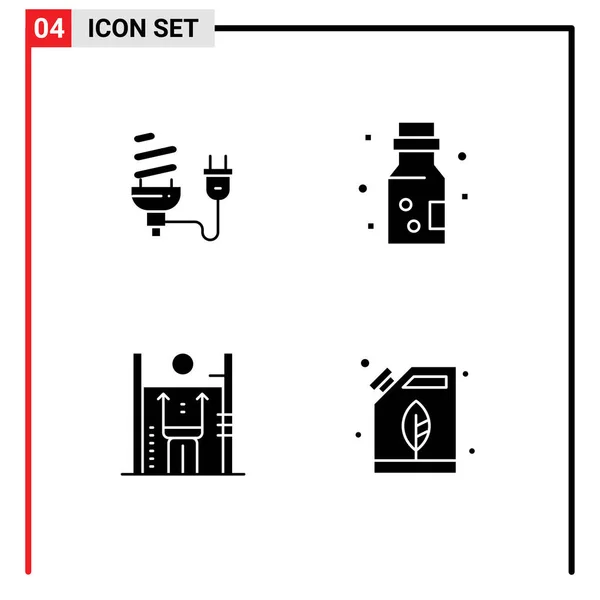 Ensemble Glyphes Solides Modernes Pour Ampoule Poison Énergie Bouteille Croissance — Image vectorielle