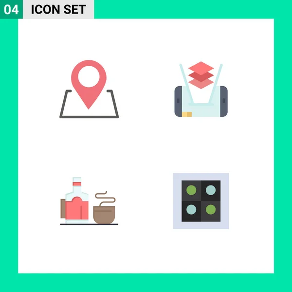 Set Commercial Flat Icons Pack Location Hotel Mobile Tea Kitchen — Stock Vector