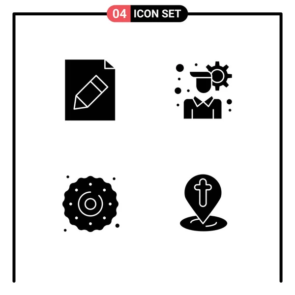 Solid Glyph Pack Universal Symbols Document Sweets Account Cookie Map — Stockvector