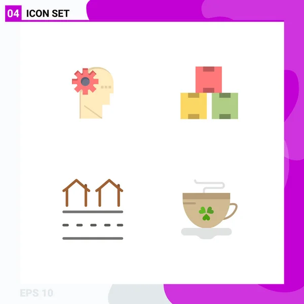 Set Commercial Flat Icons Pack Brain Houses Mind Production Real — Archivo Imágenes Vectoriales