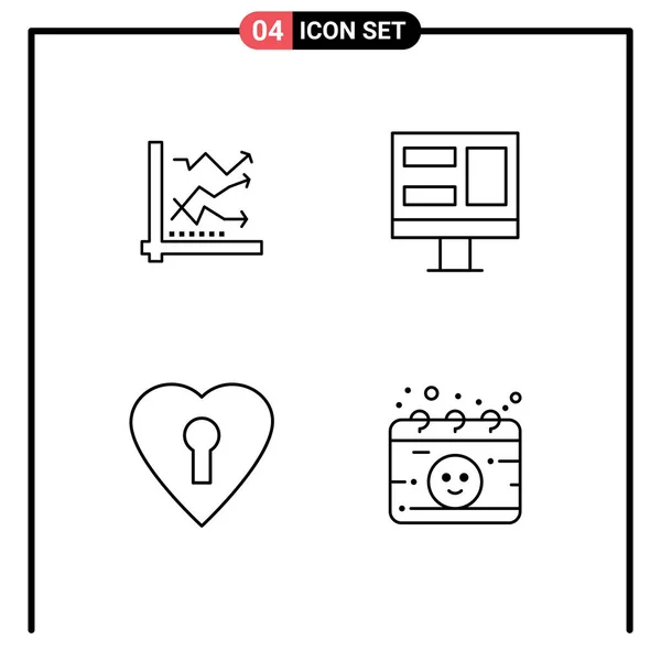 Mobile Interface Line Set Pictograms Graph Heart Analytics Screen Private — Stock Vector