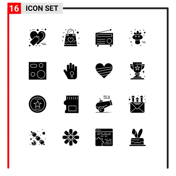 一套16个现代Ui图标符号 用于烹调 媒体可编辑向量设计元素 — 图库矢量图片