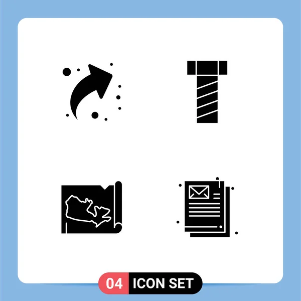 Mobile Interface Solid Glyph Set Pictograms Arrow Document Right Map — Stock Vector