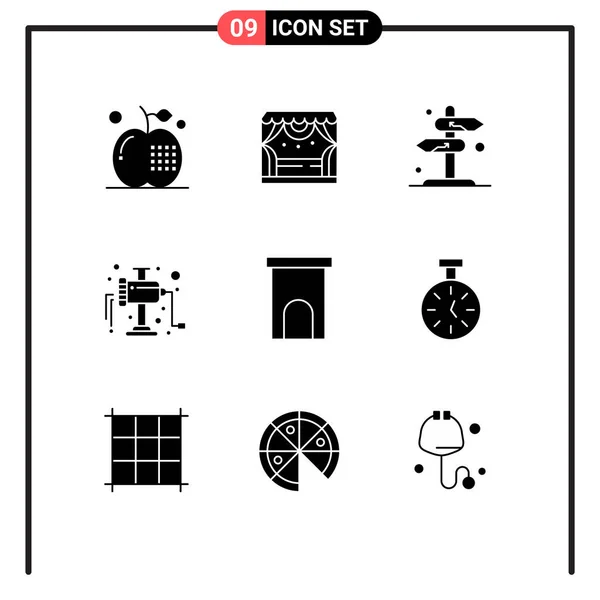 Mobile Interface Solid Glyph Set Pictograms Architecture Manual Theater Grinder — Stock Vector