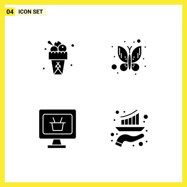 Set Modern Icons Symbols Signs Ice Cream Cart Summer Insect — Stock Vector
