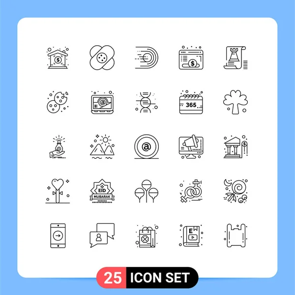 Universal Icon Symbols Grupo Líneas Modernas Castillo Fondo Cometa Sitio — Archivo Imágenes Vectoriales