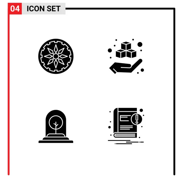 Mobile Interface Solid Glyph Set Pictograms Circle Business Box Product — Stock Vector