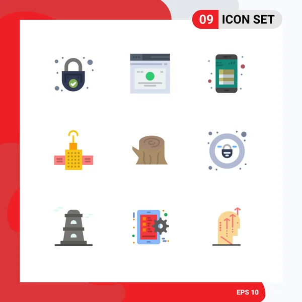 Mobile Interface Flat Color Set Pictograms Satellite Gps Quicklinks Reading — Stockový vektor