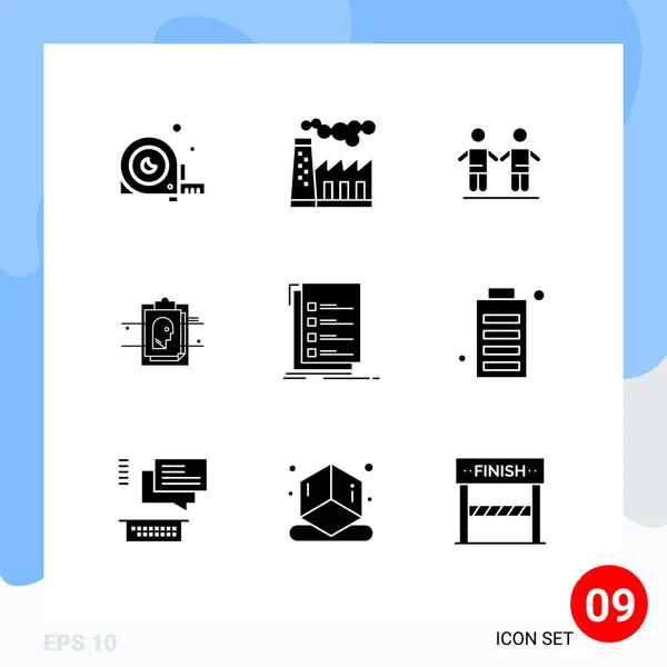 Universal Icon Symbols Grupo Glifos Sólidos Modernos Comprobación Archivo Humo — Vector de stock