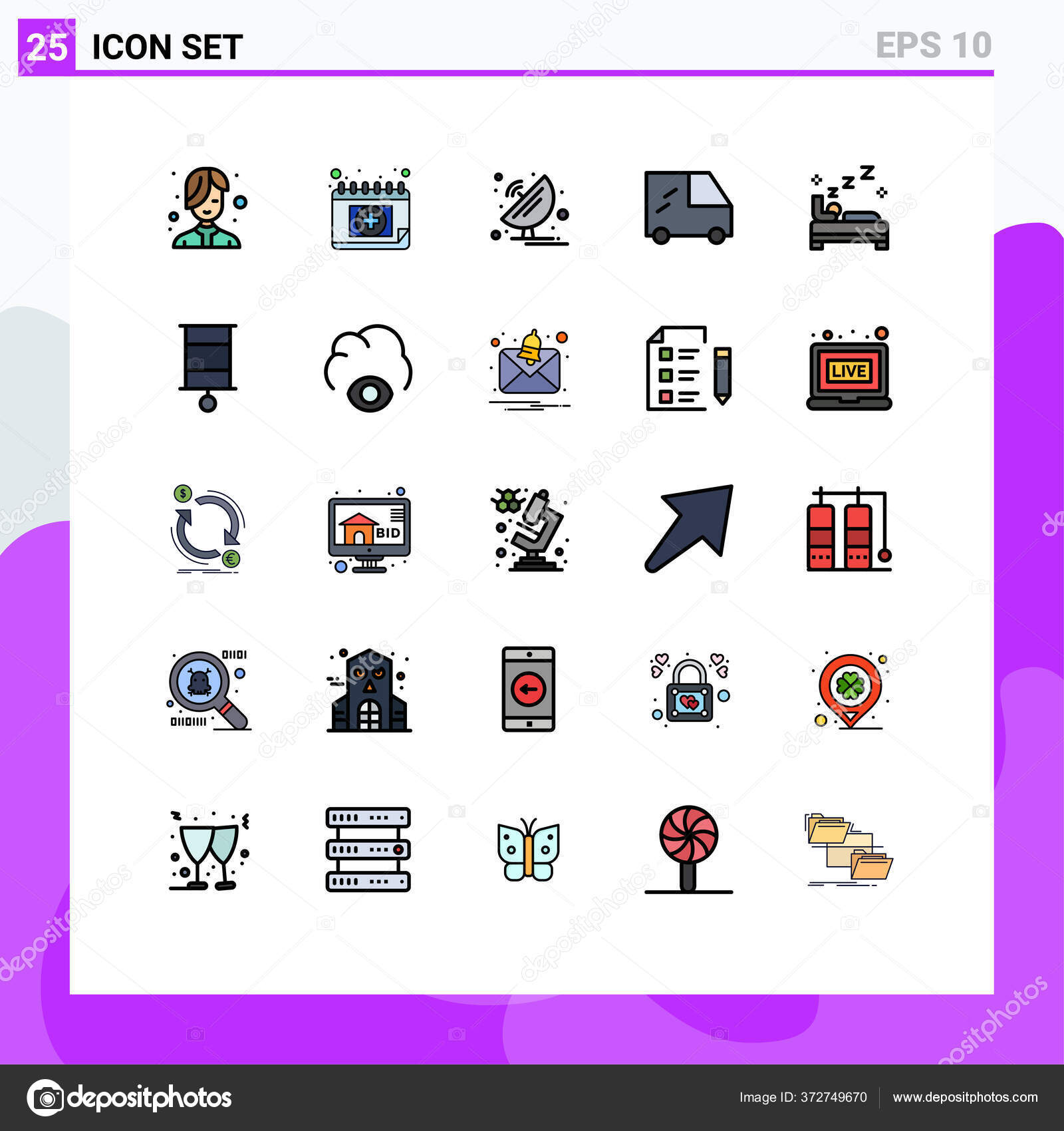 Modern Dolu Satır Evrensel Simge Sembolleri Grubu Temiz