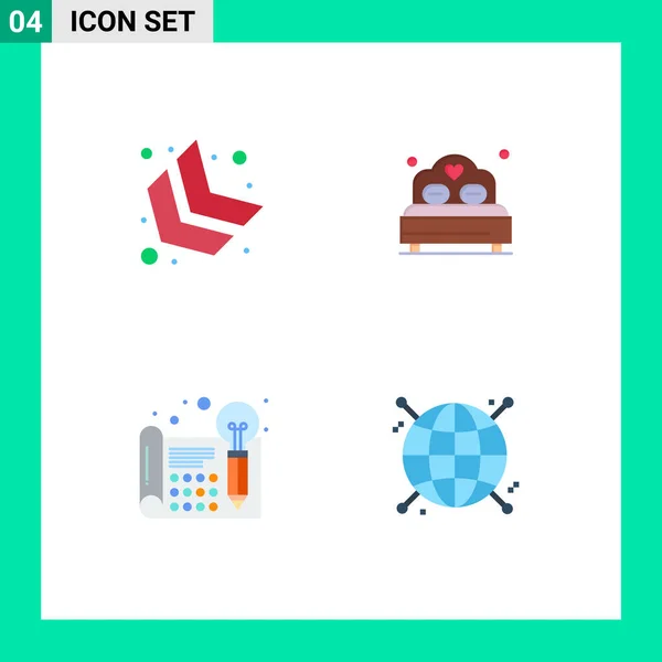 Set Vector Flat Icons Grid Arrow Idea Bed Wedding Thinking — Archivo Imágenes Vectoriales