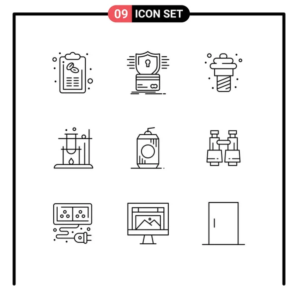 Stock Vector Icon Pack Líneas Símbolos Para Botellas Ciencia Hacking — Vector de stock