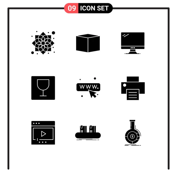 Modern Set Solid Glyphs Pictograph Webpage Seo Monitor Photo Editor — Stock Vector
