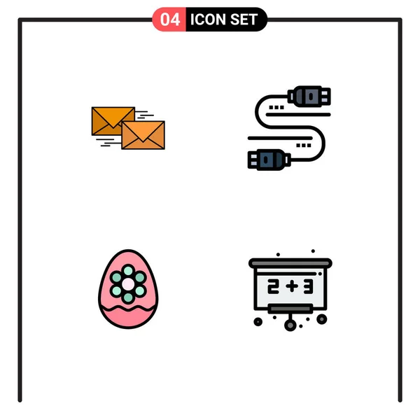 2014 Mobile Interface Filledline Flat Color Set Pictograms Mail Share — 스톡 벡터